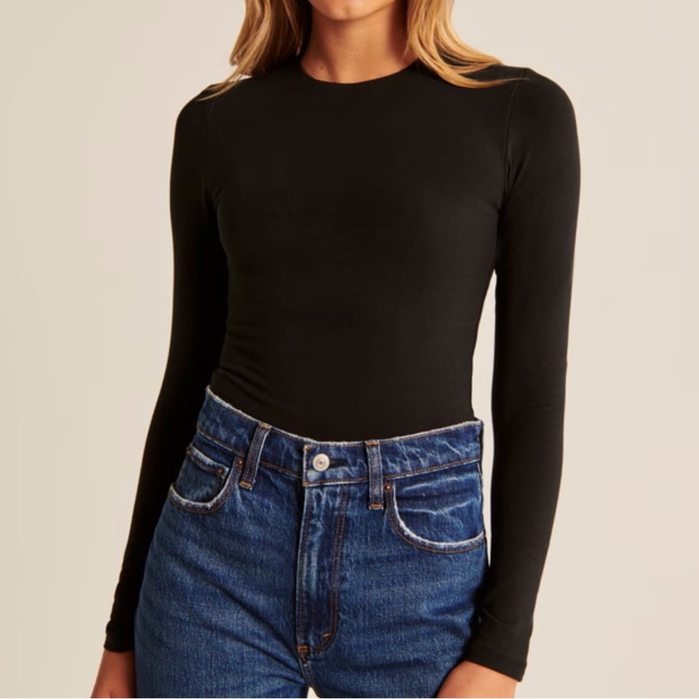Abercrombie & Fitch Black Seamless Crew Bodysuit, Size XS